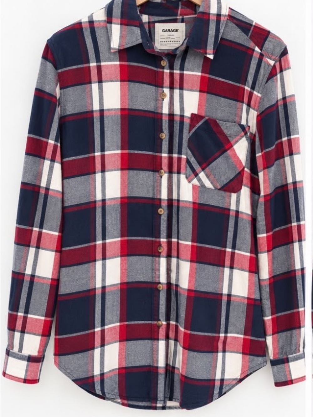 Garage Women’s Navy and Red Plaid Button-Down Shirt